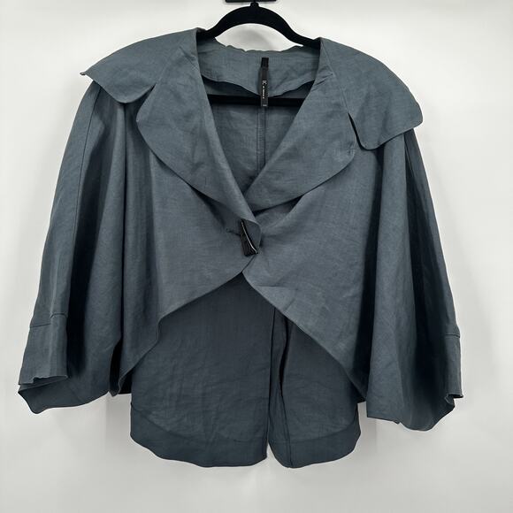 IC Connie K Jacket Womens Large Linen Blend Asymmetrical Art Topper Blazer - Picture 1 of 9
